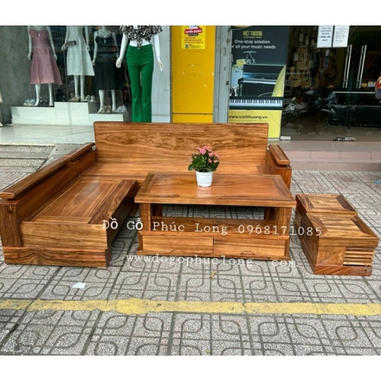 Bộ sofa gỗ Hương Xám Góc L 2m10 x 1m7 - Tay Trứng 