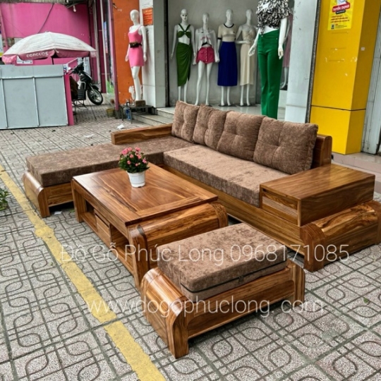 Bộ Sofa Gỗ Hương Xám Cao Cấp 2m8x2m Kèm Nệm