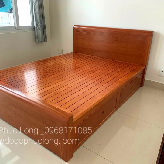 GIƯỜNG NGỦ GỖ XOAN ĐÀO NAM PHI _ 1M60X2M _HỘP NGĂN KÉO